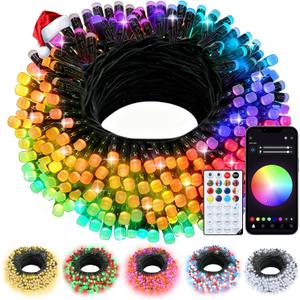 echosari Christmas Lights 33Ft RGB Color Changing IC, 100 LED Smart String Light with App Control, Music Sync Wreath Lights for Yard Garden Tree Decor (Dark Green Cable)