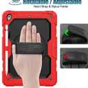 SEYMAC stock Case for iPad 9th/ 8th/ 7th Generation 10.2'', Shockproof with Screen Protector, Pencil Holder [360 Rotating Hand Strap] & Stand, for iPad 10.2 inch 2021-2019 (SiliconeRed+Black)