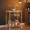Joaxswe Bar Cart,2-Tier Home Bar Serving Cart with Lockable Wheels,Gold