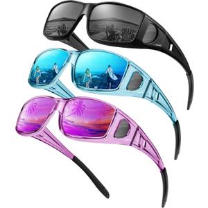 KALIYADI Sunglasses Fit-Over-Glasses Polarized Sunglasses-Men: Wrap Around Sun glasses Womens with UV Protection for Driving (B-glossy Black/Grey + Transparent Blue/Ice Blue + Transparent Purple/Purple) KALIYADI Sunglasses Fit-Over-Glasses Polarized Sunglasses-Men: Wrap Around Sun glasses Womens with UV Protection for Driving (B-glossy Black/Grey + Transparent Blue/Ice Blue + Transparent Purple/Purple)