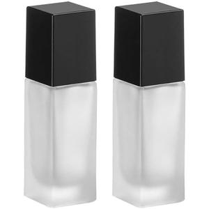 2 Pack 20ml/0.7oz Empty Frosted Glass Foundation Bottle, Travel Refillable Square Lotion Pump Bottles for Essential Oils Cream Cosmetic Foundation Emulsion