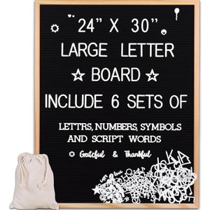 Large Felt Letter Board 24x30 Inch with 6 Sets of Letters Felt Message Board Wooden Frame Letter Board for Baby Announcements, Milestones, Wall Mount Menu & Office Decor
