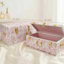 Rool Floral Decorative Storage Trunk Set of 2 Pink Metal Keepsake Trunks with Gingham Fabric Lining, Stackable for Baby's Room and Gifts (Pink)