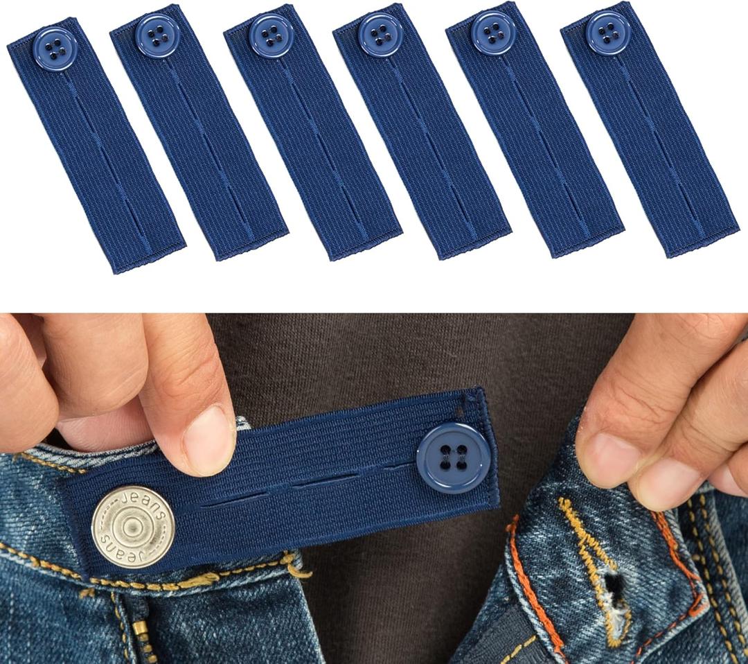 Elastic Button Extenders for Men and Women, Waist Extenders Adjustable for Pants, Trousers, Dress and Jeans, 6-Pack (Dark Blue)