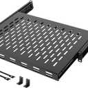 Tecmojo 1U Sliding Rack Shelf,4-Post Vented Rack Mount Shelf,13.8in Deep with Adjustable Mounting Depth 13.8-19.7in,Supports to 110lbs,for 19 Inch AV/Network Equipment Rack,Unassembled,Black