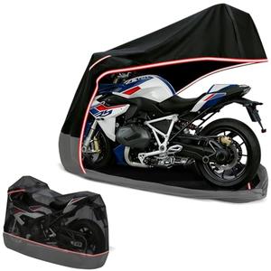 AUTOLION Full Enclosed Motorcycle Cover,Waterproof for Outdoor & Indoor Storage, 600D Heavy Duty with Reflective Strips, Fits Scooters & Touring Motorcycles up to Length 108" x 45" x 59" Black&Gray