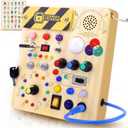 Busy Board,Montessori Toys for 1-3 Year Old Boys & Girls,Travel Educational Learning Activities for Toddlers,Sensory Toy for Kids with Autism (Busy Board v5)