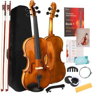 Kmise Teacher Approved 4/4 Full Size Violin Starter Kit for Adults Beginners Students, High Density Ebony Acoustic Violins, Fiddle Bundle with Case, Bow, Rosin, Strings, Shoulder Rest & Guide