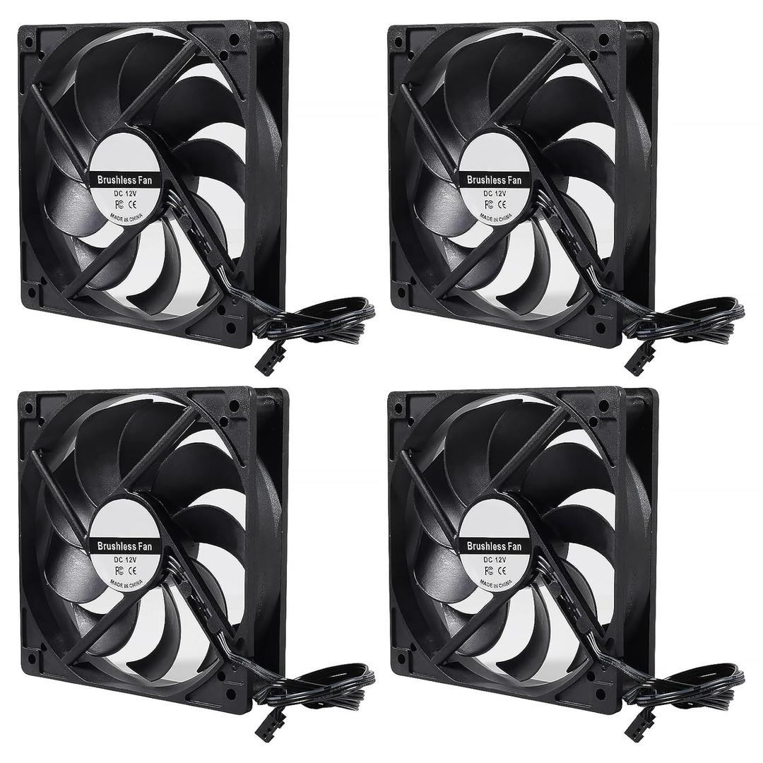 UMLIFE 4-Pack 120mm 120x120x25mm 12V Black Computer Case Fans High Performance Cooling Low Noise 3-Pin 1400 RPM Quiet Long for Computer PC Case CPU Cooler Radiator Cooling Fan