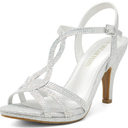 DREAM PAIRS Women's Kitten Heels Open Toe Stilettos Rhinestone Heels for Dressy Wedding, Size 7.5 Silver