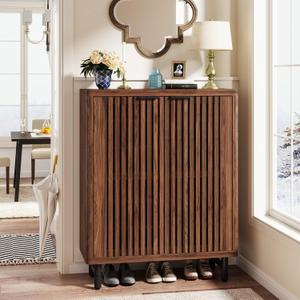 Tribesigns 6-Tier Shoe Cabinet with Shutter Doors, Large Wooden Shoe Organizer Rack with Adjustable Shelves, Modern Farmhouse Hidden Storage Furniture for Entryway, Hallway (Walnut)