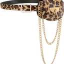 Women Fanny Waist Bag PU Leather Belt Bag for Women Fanny Pack Mini Belt Bag Crossbody Waist Purse Y2K Chain Bag Detachable (Leopard)