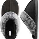 Besroad Mens Slippers Memory Foam House Slippers Warm Fuzzy Bedroom Slide House Shoes Indoor Outdoor Scuff (7-8, Black)