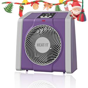 HEATIT Space Heater for Indoor, Digital Display with Thermostat, 1- 12H Timer, Fan Mode,1500W/750W, Electric Space Heater for Office, Bedroom, Violet, 10.6"Dx7.0"W x 11.8"H