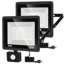 YANYCN 2 Pack 50W LED Motion Sensor Flood Light,LED Work Light with Plug,Super Bright IP66 Waterproof Floodlights Outdoor 5000K Daylight Dusk to Dawn 8800LM Security Light for Garage,Front Porch,barn