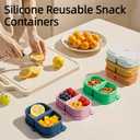 3 Pack Reusable Silicone Snack Containers with Lids, 8.5oz 2 Compartment Snackle Box Containers, Ideal Portable Small Snack Pack Containers for School, Office and Picnic (Blue, Pink, Yellow)