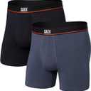 SAXX Underwear Co. Men's Non-Stop Stretch Cotton Boxer Brief Fly 2-Pack (Medium, Deep Navy/Black)