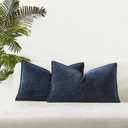 JUSPURBET Set of 2 Navy Blue Chenille Lumbar Throw Pillow Covers 16x24 Inch Soft Textured Decorative Cushion Cases for Couch Sofa Bed Solid Home Decor Pillowcases