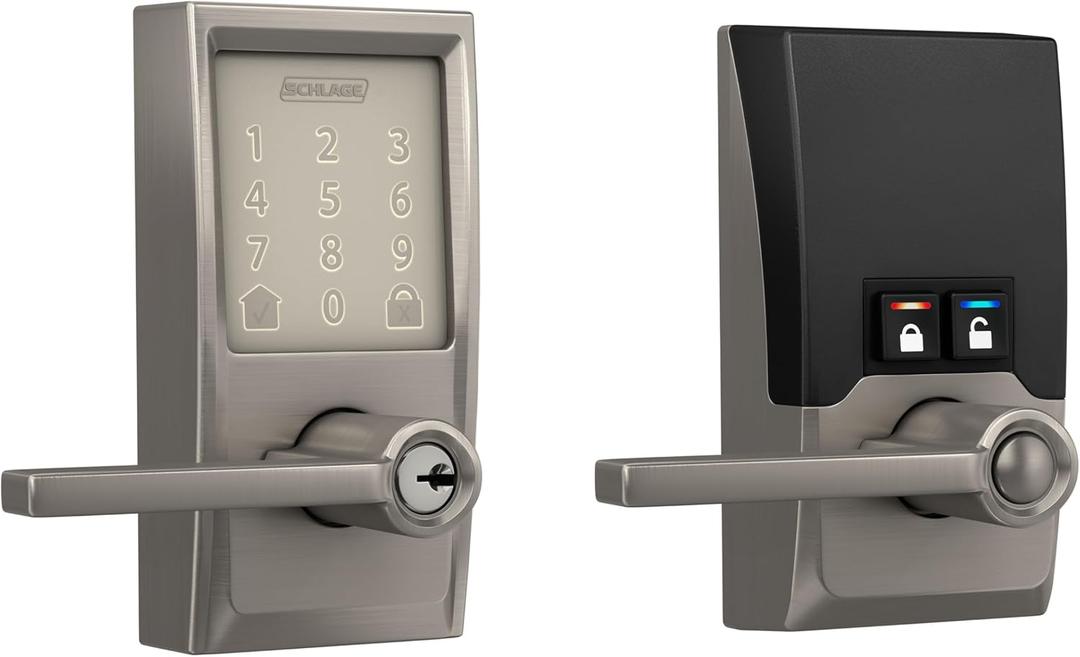 Schlage FE789WBCEN619LAT Encode Century WiFi Latitude Lever Smart Keyless Entry Touchscreen Door Lock, Satin Nickel