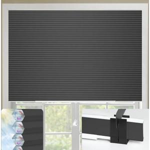 Blankendon Cellular Shades No Tools No Drill Custom 39" W(27"-39") x 64" H Honeycomb Blinds Blackout for Window Easy Cutting Telescopic Track Cellular Blind Black White