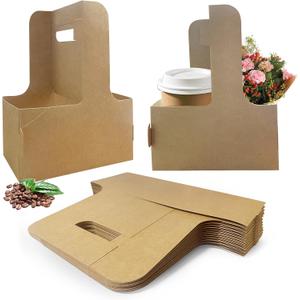 50 Pcs Coffee Drink Carrier with Handle (2 Cups or 4 Cups), Assemblable Drink Holder with Handle, Disposable Cup Holders for Drinks, Great for All Your Drink and Food Delivery, Coffee Carrier