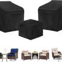 3 Piece Outdoor Veranda Patio Garden Furniture Cover Set with 420D Waterproof Fabric, Patio Furniture Covers Set with Windproof Buckle Strap Fit for Outdoor Wicker Rattan Chair Sets, Black
