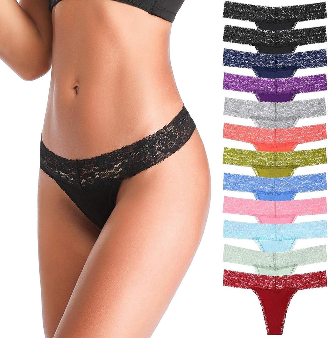 ANNYISON Women's Thongs, T Back Low Waist See Through Panties Cotton Seamless Lace Thongs for Women (Large)