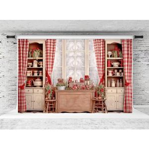 Kate Christmas Photo Backdrop, Xmas Kitchen Background for Photography Christmas Famliy Photo Banner,7x5ft