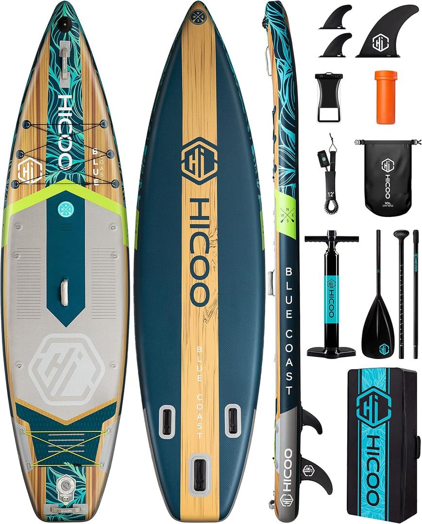 11'6''34"6" Extra Wide Inflatable Paddle Board, Stand Up Paddle Board, Sup Board with 3 Removable Fins, 10L Waterproof Bag, 16 D-Rings, Backpack, Hand Pump, Floating Paddle, Safety Leash