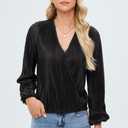 Women Long Lantern Sleeve Shirts Dressy Casual Loose Fit Fall V Neck Blouses Date Night Tops (Gold, XS)