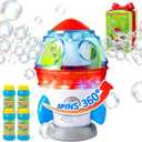 RocketShaped Bubble Machine for Kids & Pets  Dual Powerful Bubble Outlets, Automatic 360° Rotation, Adjustable LED Lights & Music – Ideal for Indoor/Outdoor Birthday Parties