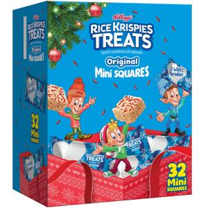 Rice Krispies Treats Mini Marshmallow Cereal Bars, Holiday Snacks, Original with Holiday Sprinkles, 12.4oz Box (32 Count), (EXP 06/18/26)