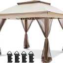 COOS BAY 11x11 Pop Up Gazebo with Mesh Netting, Instant Outdoor Canopy Tent, Water Resistant Shelter with UPF 50+ UV Protection, 121 Sq Ft Coverage, Beige
