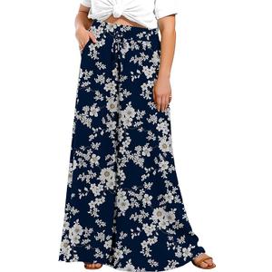 Lastshe Women's Plus Size Pants Wide Leg High Waist Flowy Casual Palazzo Flared Lounge Trousers Culottes with Pockets (1X,  White Xh)