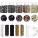 Hair Extension Tools Kit, 2500 Silicone Lined Ring Beads, 8 C/J/I Hair Needles, 5 Rolls Sewing Thread, Sew in Hair Extensions Kit for Hair Styling & Wig DIY Craft