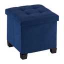 Apicizon 15 inches Small Storage Ottoman Cube, Foot Stool Foldable Storage Boxes with 4 Plastic Legs for Living Room Bedroom, Blue