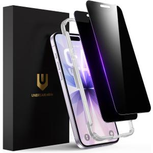UNBREAKcable Privacy Screen Protector for iPhone 17, Full Coverage Shatterproof Tempered Glass [True 28Anti Spy] [9H Hardness] [Easy Installation Frame] 2-Pack Private Screen for iPhone 17