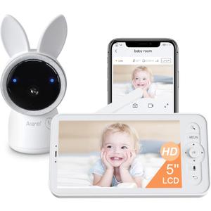 ARENTI Baby Monitor, 2K Smart Baby Camera with 5-Inch Upgraded Wireless Display, Super Night Vision, Lullabies, Cry & Motion Detection, Temp & Humidity Sensor, Two Way Audio