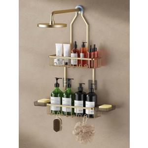 Shower Caddy Hanging, Shower Organizer Hanging, Aluminum Shower Racks for Inside Shower with Hooks for Razor, Never Rust Bathroom Organizers and Storage with Soap Holder, Gold