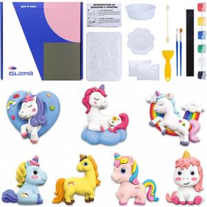Glizma DIY Fridge Magnet Making Kit, 7Pcs Unicorn Plaster Painting Kit for Adults & Teens, Make Your Own Fun Magnetic Arts & Crafts Gift Set