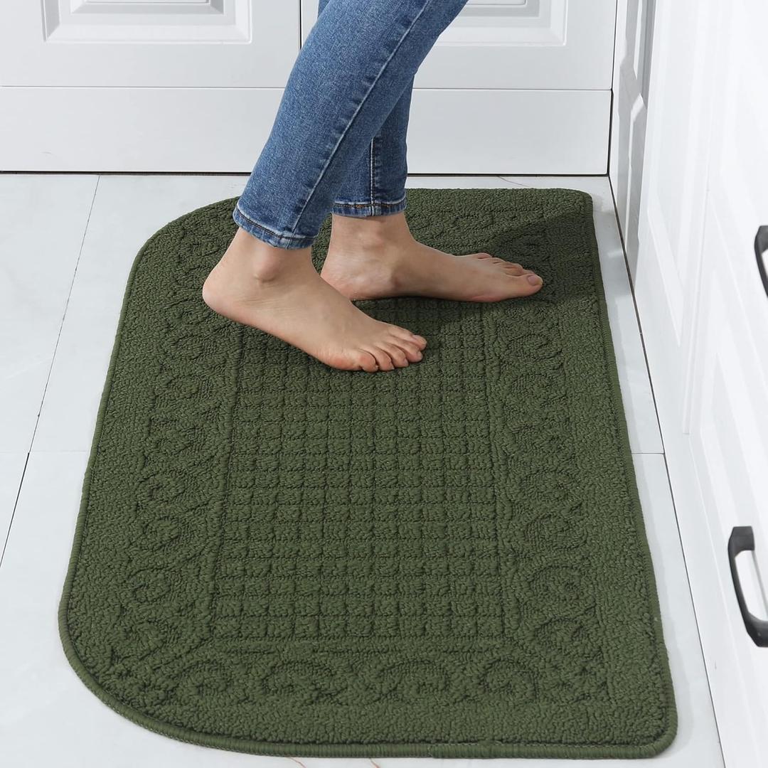 COSY HOMEER 39X20inch Anti Fatigue Kitchen Rug Mats are Made of 100% Polypropylene Half Round Rug Cushion Specialized in Anti Slippery and Machine Washable,Green