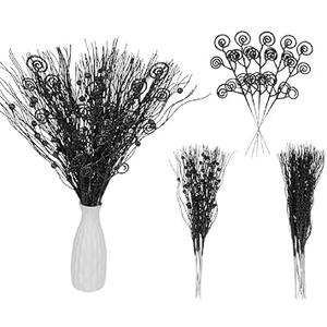 ICBOX 20PCS Glitter Artificial Curly Berry Stems Ornaments Fake Christmas Candy Picks Decorative Glitter Sticks Branches Combo Set for Xmas Tree Wreath Crafts Vase Filler Home Decor (Black)