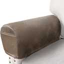 Leather Look Couch Arm Covers Set of 2 Armrest Covers for Sofa Chair Arm Protectors Stretch Armchair Slipcovers with Pockets Washable Spandex Fabric (Medium, Light Brown)