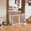 Snughome Short Dog Gate Indoor, 16" High Freestanding Small Dog Door Gates with Support Feet, Expands Up to 48’’ Wide Foldable Pet Gate for Doorway, 4 Panel Folding Pet Door Pet Fence for Puppy, White