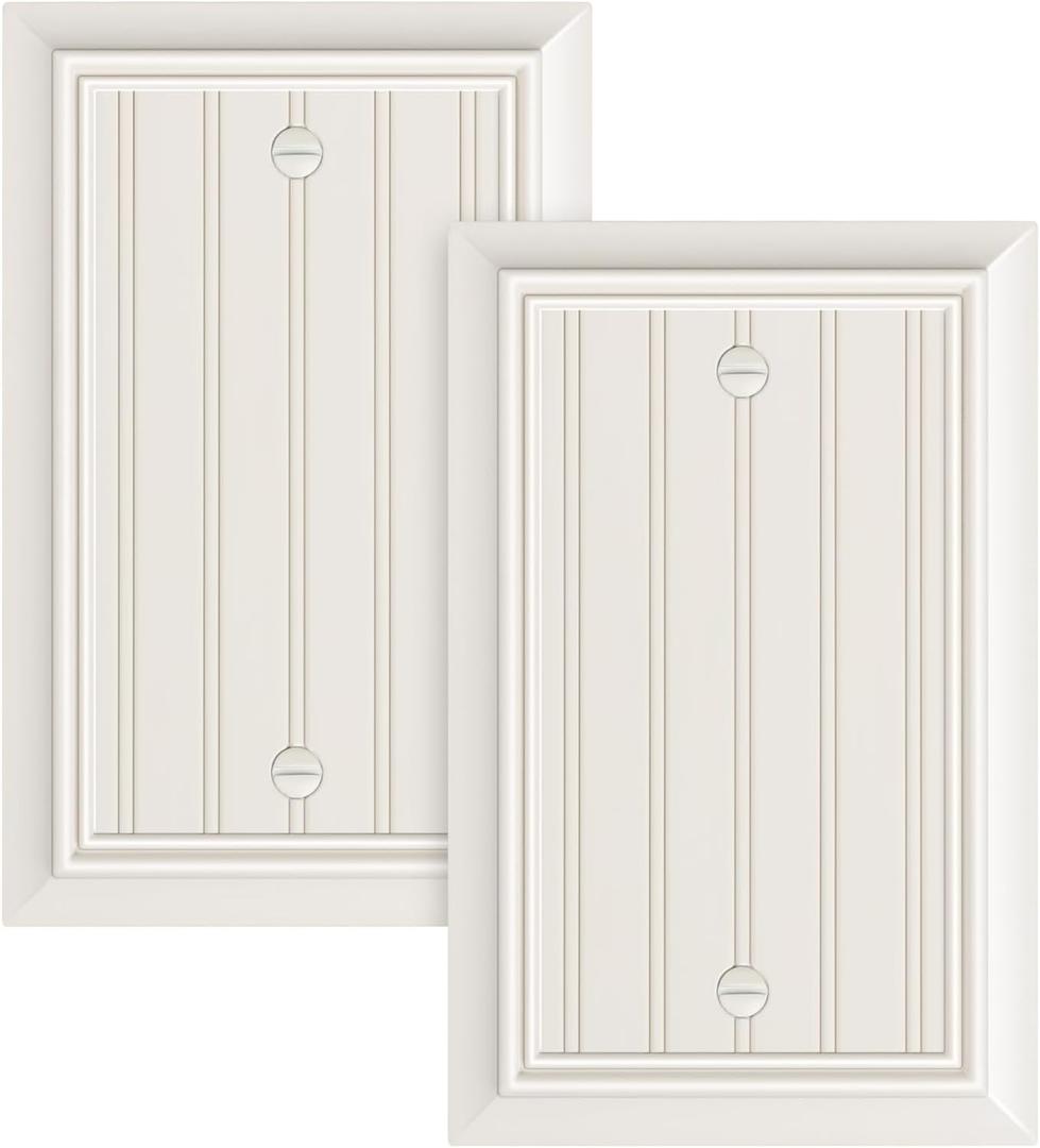 2-Pack Classic Beadboard Single Blank Wall Plate, Durable Natural Bamboo Fiber Wall Plate Cover,Pure White 1 Gang Wall Plate for Unused Outlets/Switches, Corrosion Resistant