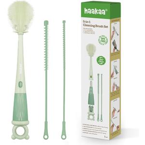 Haakaa 5-in-1 Cleaning Brush Set Baby Bottle Brush & Bottle Brush Cleaner, Multi-Purpose 360 Comprehensive Cleaning for Breast Pumps, Breast Milk Collector, Baby Bottles, Nipples ,Straw Portable