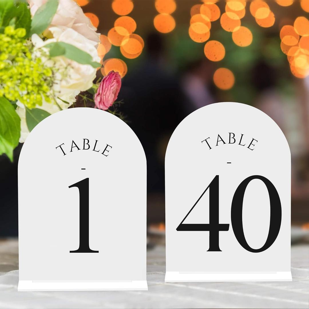 40 Pack Acrylic Table Numbers 1-40 - 5" x 7" Wedding Table Numbers for Reception, Party, Anniversary, Event (White Black Font)