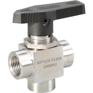 3 Way Ball Valve 3/8" NPT Reduce port 5mm Stainless Steel L Port Instrument Fitting panel mount