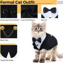 DENTRUN Cat Tuxedo Outfit, Sphynx Cat Costume Formal Suit with Bow Tie, Stylish Cat Shirt Fashion Apparel Fancy Clothes, Kitten Formal Attire Wedding Onesie Costume for Cats Only