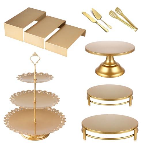 BUQ 10 PCS Gold Cake Stand Set, Metal Dessert Table Display Set with Cupcake Stand and Cake Stands for Party, Wedding, Birthday, Anniversary, Baby Shower, Thanksgiving, Christmas